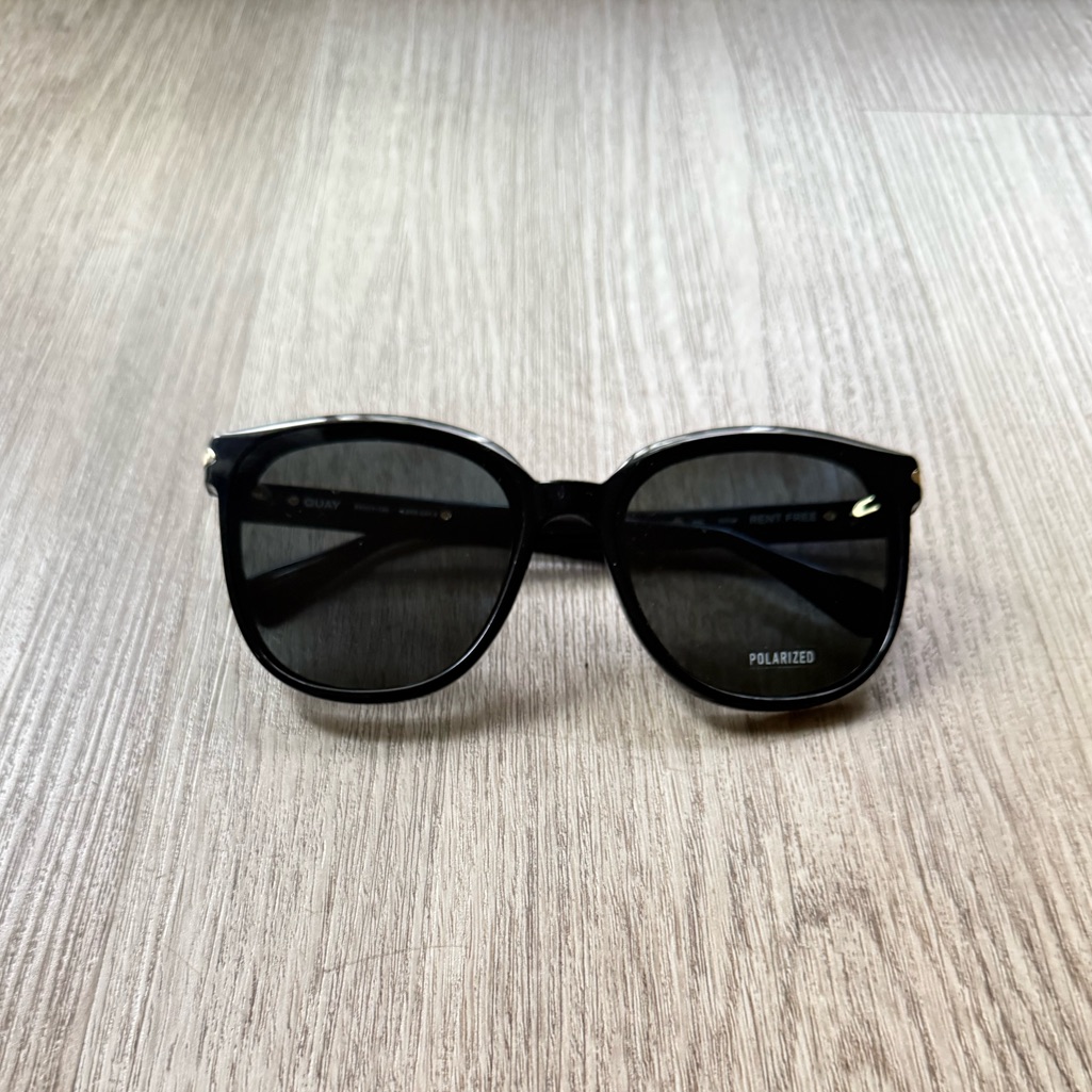 Quay Australia Rent Free Black Oversized Round Polarized Sunglasses Eyewear New